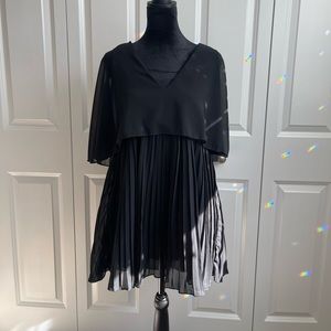 PrettyLittleThing Black Cape Pleated Detail Skater Dress